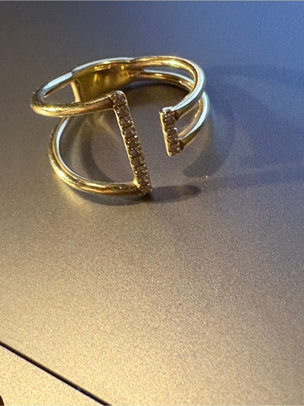 Geometric Radiance Ring | 14K Yellow Gold Open-V Pave Diamond Ring